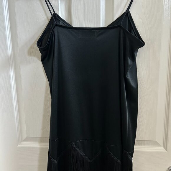 Vintage Pat Richards Fringe Slip Dress Womens Black Spaghetti Strap Tassel SZ12 - Picture 6 of 9